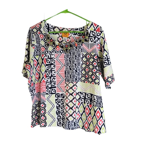 Ruby Rd Colorful Geometric Pull Over Plus Sz Blouse SZ1x - Picture 1 of 4